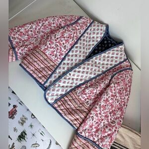 Floral Patchwork quilt Jacket with Blue Trim